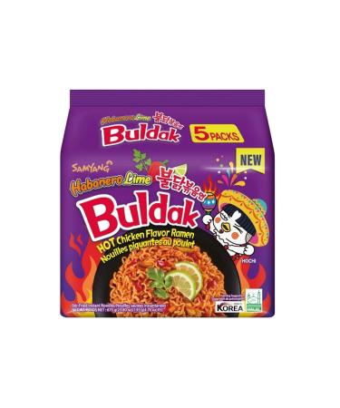 Samyang Habanero Lime Noodles 135g (Pack of 5) - Hot Chicken Flavor Spicy Ramen Buldak Multipack Snacks Instant Korean Food
