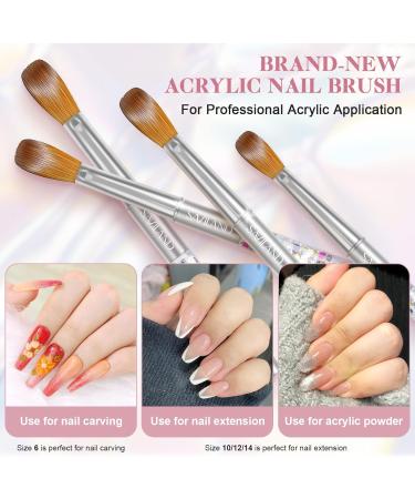 Saviland Pure Kolinsky Acrylic Nail Brush Set - 4PCS Silver Glitter Brushes for Acrylic Powder & Monomer Liquid Nail Extension - Sizes 6/10/12/14 - Women's Gift Set - Buy Online on SooperMarket.com