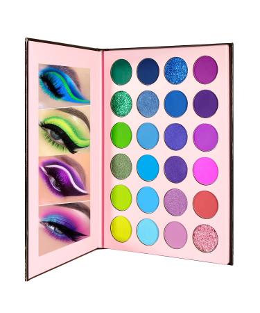 High Pigmented Eyeshadow Palette  24 Colors with Green Blue Purple Matte Shimmer Glitter Eye Shadow Pallets  DE LANCI Professional Waterproof Longlasting Makeup Pallettes for Green Blue Hazel Eyes