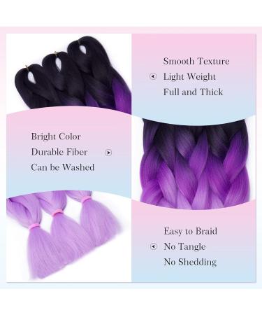 Buy Tess Braids Extensions 60cm - Jumbo KanCalon Ombre Hair Braids #52 Black/Purple - 100g Bundle for Box Braids - Buy Online on SooperMarket.com
