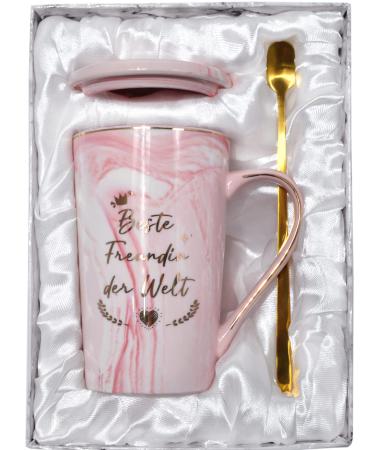 Bokalaka best friend gift coffee cup gifts for friends birthday gift for best friend in the world - 400 ml pink ceramic coffee cup with lid