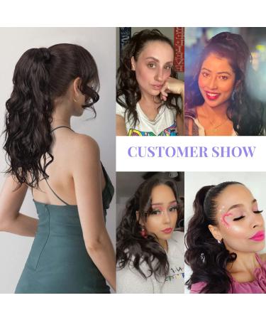 KooKaStyle Long Wavy Wrap Around Ponytail Extension 20 Inch Medium Brown - Synthetic Hair Piece with Bangs for Women - Buy Online on SooperMarket.com