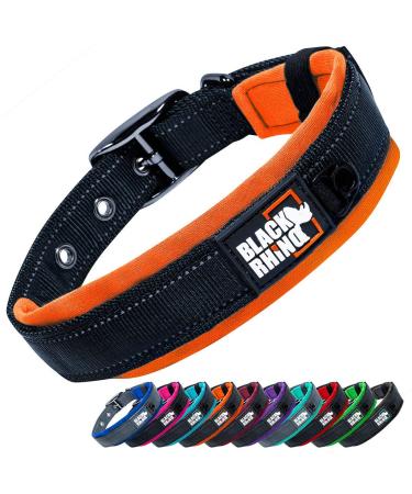 Black Rhino - the comfort collar super soft with neoprene padded dog collar for all dog breeds - robust adjustable reflective weatherproof (medium orange/black) orange/black medium
