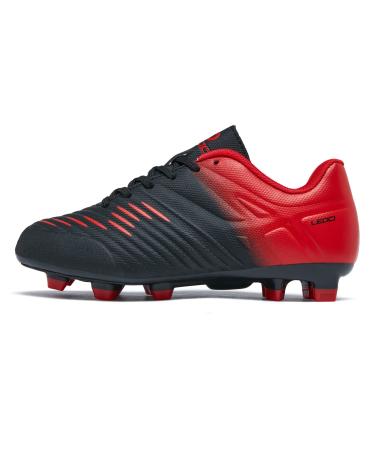 LEOCI Soccer Shoes for Boys Girls Children Little Kids Firm Ground Sporty Football Boots 32 EU Black Red
