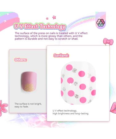 SAVILAND 168Pcs Press on Nails - Kids Nail Art | Glitter Gradient Stick on Nails for Girls Ages 8-12 | Short Acrylic Tips in Blue Pink White Silver - Buy Online on SooperMarket.com