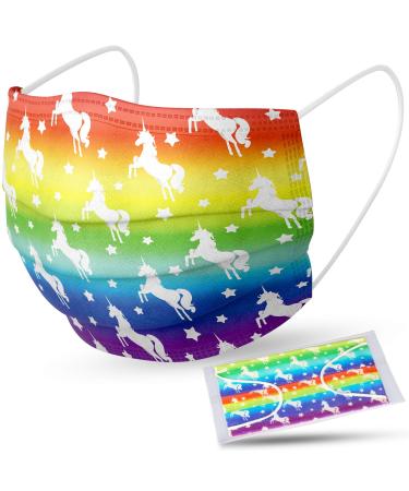 60PCS Disposable Protective Face Masks Rainbow Color Unicorn Star Pattern Adult Unisex Individually Packaged, 3-Layer Safe Filter Soft Elastic Earloop Skin-Friendly Breathable Comfortable Fit Sanitary