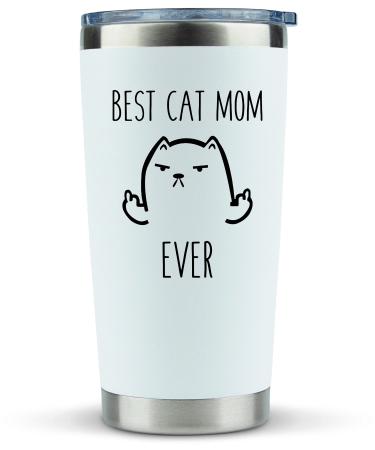 KLUBI Cat Mom Gifts for Women - Travel Mugs/Tumbler - 20oz Mug for Coffee/Tea-Funny Gifts for Cat Themed Things, Lovers, Crazy Cat Lady Gift White
