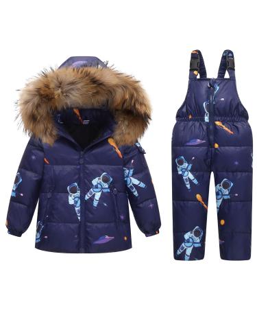 Kids Winter Puffer Jacket and Snow Bib Pants Ski Suits 2-Piece Snowsuit Hooded Down Coat and Snow Pants Outfits Set 4-5 Years Blue