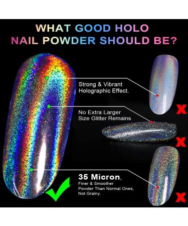 Holographic Nail Powder Set - Chrome Rainbow Unicorn Effect with Sponge Tool - 3pcs 0.04oz - Nail Art Glitter Dust for DIY Manicure - Buy Online on SooperMarket.com