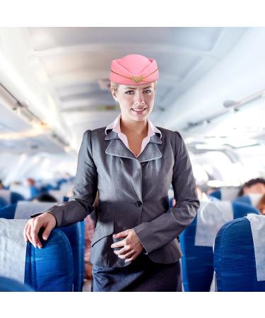 TENDYCOCO Women Stewardess Hat Felt Flight Attendant Air Hostess Hat Cosplay Costume Headwear Accessories for Halloween Party Supplies Pink One Size - Buy Online on SooperMarket.com