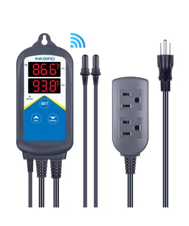 Inkbird ITC-306A WiFi Temperature Controller, Wi-Fi Aquarium Thermostat Heater Controller 120V1200W Temperature Control with Two Probes only for Heater Aquarium Breeding Reptiles Hatching.
