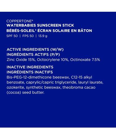 Coppertone Waterbabies Baby Sunscreen Stick SPF 50 Gentle and Hypoallergenic Sunscreen for Babies Water Resistant Baby Stick Sunscreen Octinoxate and Oxybenzone Free 13.9g SPF 50 - Stick Sunscreen 13.9 g (Pack of 1) - Buy Online on SooperMarket.com