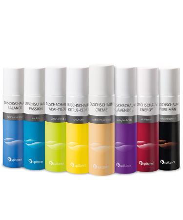 Spitzner shower foam discoverer set (8 x 150 ml) - dermatologically tested and vegan shower foams - Citrus Ceder Acai Yuzu cream energy passion lavender pure man balance