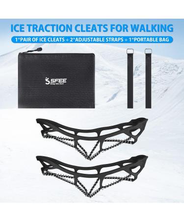 Sfee Ice Cleats - Anti-Slip Snow Grips Crampons for Shoes/Boots | Portable Traction for Walking, Climbing, Hiking, Fishing | Outdoor Running Gear with 2 Velcro Straps - Black (Large) - Buy Online on SooperMarket.com