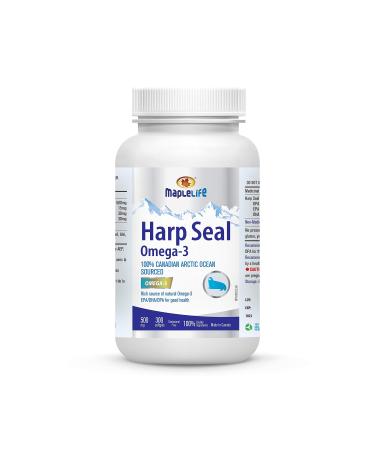Maplelife Nutrition Harp Seal Oil 500 mg 100% Canadian Arctic Ocean Sourced EPA/DHA/DPA for Better Absorption Boost Brain Power Maintain Cardiovascular Health Lower Cholesterol & Triglyceride Anti-Inflammation Improve Cognitive Function 300 Softgels 300 c