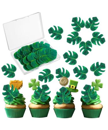 48 Pcs Tropical Turtle Leaf Cake Toppers Cupcake Toppers Palm Leaf Cake Toppers Wafer Paper Leaf Cake Decoration Hawaii Theme Jungle Party Birthday Cake Decor