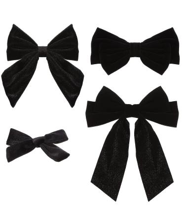 Black Velvet Hair Bow Clips - Set of 4 Large Bow Hair Accessories for Women - Buy Online on SooperMarket.com