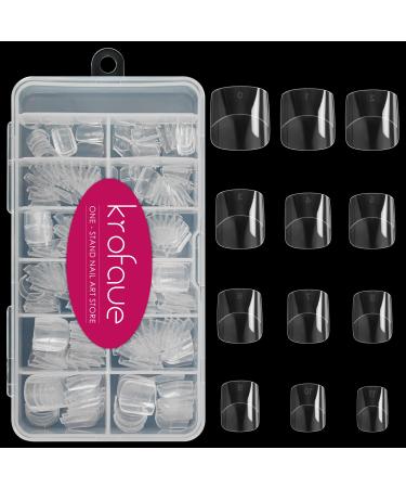 Half Cover Short Fake Nails Tips, krofaue 240Pcs Half Cover Short False Nails, 12 Sizes Artificial Acrylic Press on Nails, French Square Fake Nails with Case for DIY Nail Art & Nail Salon Short Clear 240Pcs