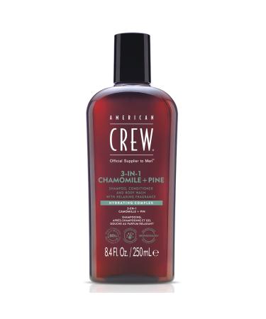 American Crew-3-in-1 Chamomile & Pine Shampoo Conditioner & Body Wash 250ml care shampoo and shower gel for men product for daily cleaning of body and hair 1 ml (1 Pack) Relaxing