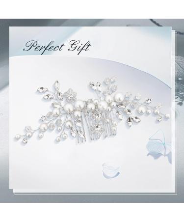 Makone Silver Pearl Flower Wedding Hair Piece for Bride | Bridal Accessories for Women & Girls - Wedding Hair Clips Pearl Comb - Buy Online on SooperMarket.com