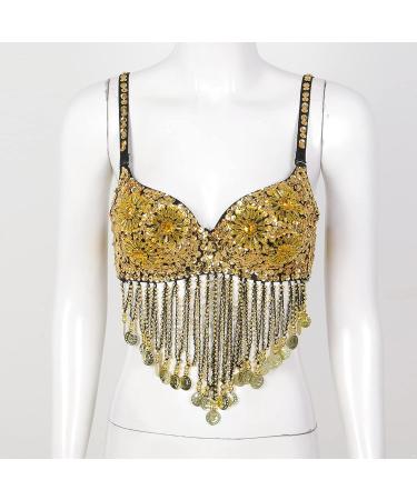 YOOJOO Women Tribal Sequin Belly Dance Bra Top with Beaded Fringe - Black - Buy Online on SooperMarket.com