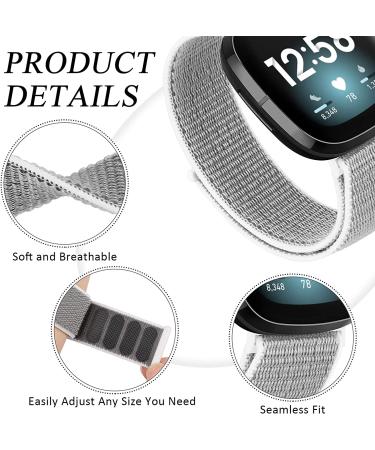 Adjustable Nylon Bands for Fitbit Sense/Versa 3 - Soft Breathable Replacement Strap in Black/Seashell | Compatible for Men and Women - Buy Online on SooperMarket.com