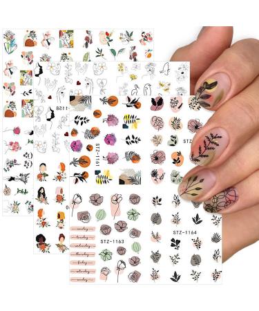Dornail Abstract Flowers Nail Stickers Floral Leaf Water Transfer Nail Decals Spring Summer Nail Art Accessories Nail Foil Decorations