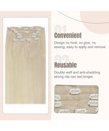 FSHINE Real Hair Clip-In Extensions - Platinblond 40cm 120g Remy 7 Pieces Invisible Clips #60 - Premium Quality Hair Extensions - Buy Online on SooperMarket.com