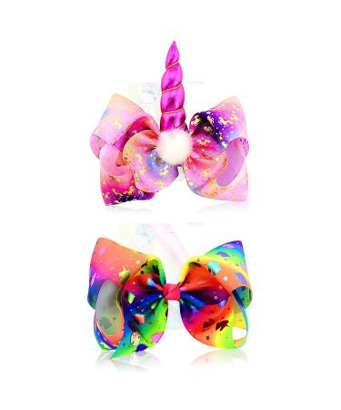 8 Inch Unicorn Hair Bows for Girls - JoJo Siwa Style Hair Accessories with Alligator Clips - Perfect Xmas Gift Set - Buy Online on SooperMarket.com