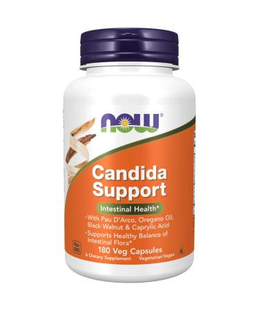 NOW Supplements, Candida Support with Pau D'Arco, Oregano Oil, Black Walnut & Caprylic Acid, 180 Veg Capsules