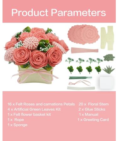 DIY Felt Flower Art Craft Kit - Pink Rose and Carnation Bouquet | Beginner Floral Gift Kit with Pre-Cut Felt Flowers - Buy Online on SooperMarket.com