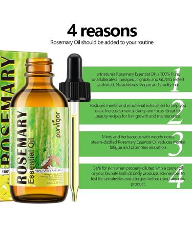 Rosemary Essential Oil for Hair Growth & Skin Care (2 Fl Oz) - Stimulates Growth, Nourishes Scalp, Improves Circulation - Hair Loss Treatment - Buy Online on SooperMarket.com