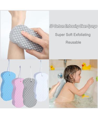 4Pcs Ultra Soft Bath Body Shower Sponge Set | Exfoliating Dead Skin Remover with Sticky Hooks | Ideal for Pregnant Women, Adults, Children | Pink Blue Gray White - Buy Online on SooperMarket.com