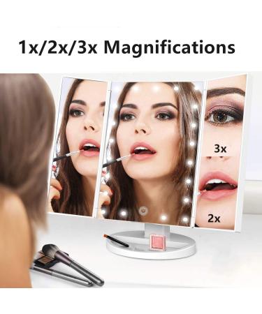 Infitrans 3-Fold Lighted Vanity Makeup Mirror 1X/2X/3X Magnification | 21 LED Bright Table Mirror with Touch Screen | 180 Adjustable Rotation | Portable Travel Cosmetic Mirror - White - Buy Online on SooperMarket.com