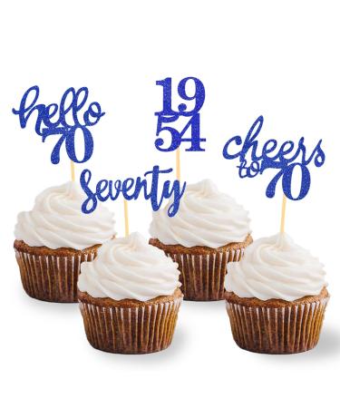 24 pieces glitter 70th birthday cupcake topper 70th birthday decoration from 1954 for 70 birthday party accessories party decoration cake decoration (blue)