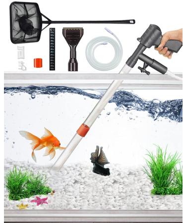 QZQ Aquarium Gravel Cleaner 2022 Edition Vacuum Fish Tank Vacuum Cleaner Tools for Aquarium Water Changer with Aquarium Thermometers Fish Net kit Use for Fish Tank Cleaning Gravel and Sand