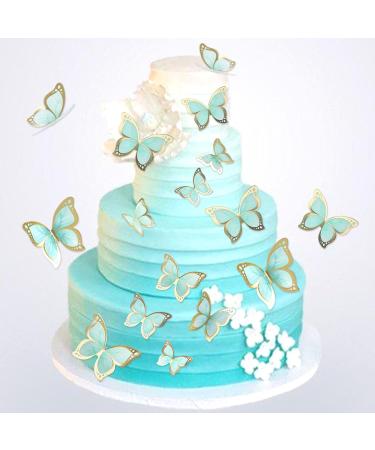 Blumomon 30-Piece 3D Butterfly Cake Topper Decorations - Green & Gold Border Mixed Sizes for Weddings Baby Showers & Birthdays - Perfect Cupcake Picks - Buy Online on SooperMarket.com