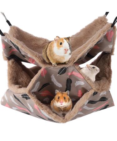 AUXSOUL Rat Hammocks for Cage 3 Layer Pet Hammock Soft Hamster Bed Warm Chinchilla Hanging House Plush Sugar Glider Cage Small Animal Beds for Playing Sleeping (Brown)