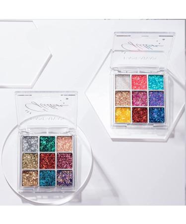 MIESCHER Colorful Glitter Eyeshadow Palette - 9 Shimmer Colors | Waterproof & Long Lasting Professional Eye Makeup - Buy Online on SooperMarket.com
