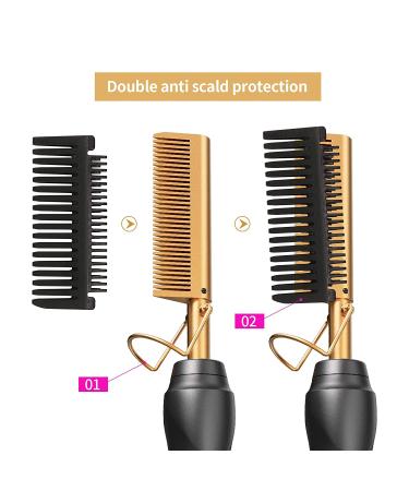 Ceramic Electric Hot Comb Hair Straightener - 3-in-1 Curling Iron for Natural Black Hair, Beard, Wigs - Holiday Gift - Gold - Buy Online on SooperMarket.com