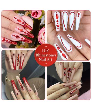 Noverlife 1000PCS Flatback Nail Art Rhinestones Gems - Multi Sizes Crystals with Wax Pen for Nail Design - Sparkle Nail Beads for Art & Crafts - Makeup & Dressup - Nail Decoration Ruby - Buy Online on SooperMarket.com