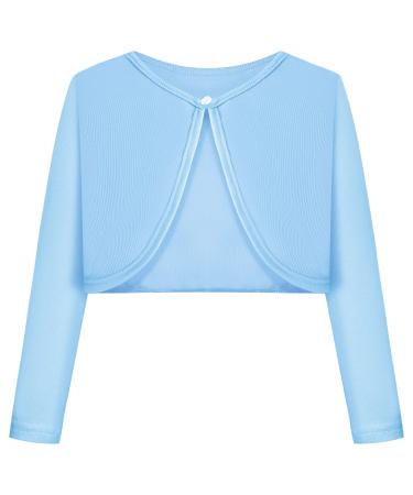 BONNY BILLY Girls Cardigan Long Sleeve Knitted Cotton Bolero Shrug Kids Clothing 7-8 Years Light Blue