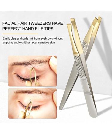 Sularpek Stainless Steel Slant Tweezer Set for Facial Hair - 2pcs Eyebrow Tweezers for Women and Men - Buy Online on SooperMarket.com