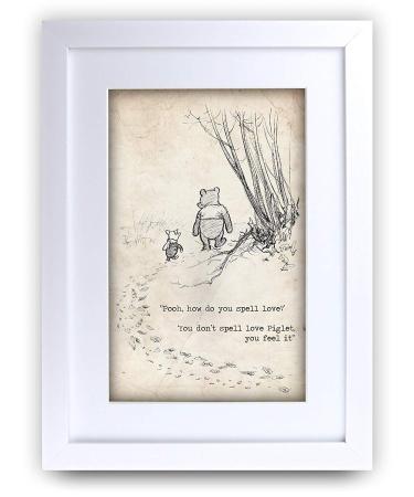 HWC Trading FR Winnie the Pooh Spell Feel Love A3 Framed Printed Quote Nursery Print Baby Shower Room Gifts New Born Bedroom Gift Print Photo Picture Frame Display