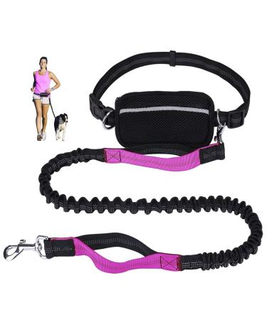 Premium dog leash walk to walk dual grip jogging line with reflective seams and feces bag dispensers dog hinge lines with adjustable for large dogs free -handed and shock -damping black / pink