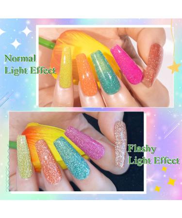 MIZHSE Neon Reflective Glitter Gel Polish Set - Sparkly Diamond Shimmer - Soak Off UV LED - Home & Salon Manicure - Buy Online on SooperMarket.com