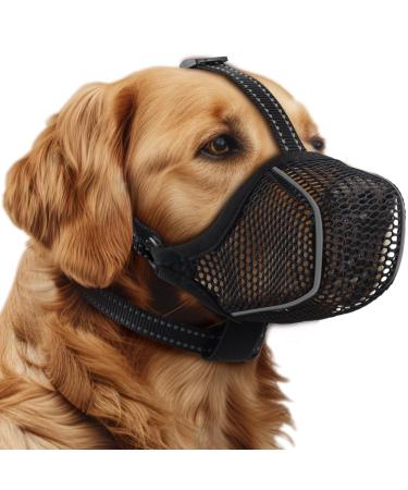 BONTHEE Dog Muzzle Mesh Soft Muzzle for Small Medium Large Sized Dogs Breathable Reflective Adjustable Puppy Muzzles with Collar for Scavenging Grooming Biting Chewing Allows Panting and Drinking XXL