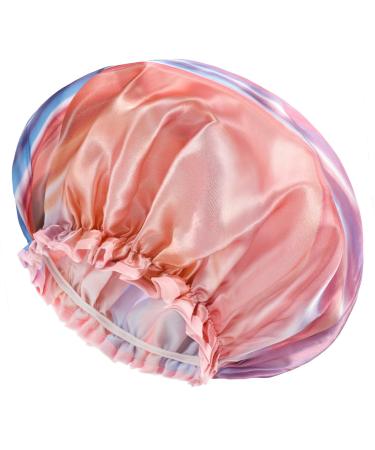 Mikimini Large shower hood for women with long hair 2-pack pink fashionable double-fold waterproof reusable washable XL (2-pack) XL (2-pack) pink river