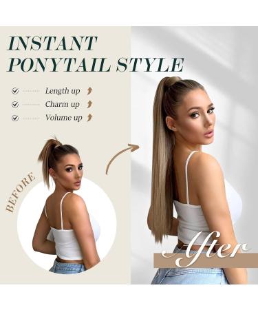 FESHFEN Straight Long Wrap Around Ponytail Extension 28 Synthetic Hair Clip in Hairpiece - Light Golden Brown (Pack of 1) - Buy Online on SooperMarket.com