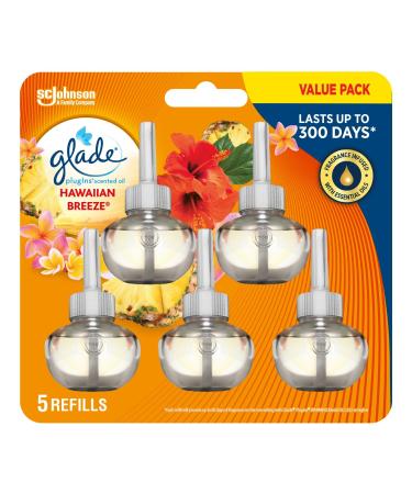 Glade PlugIns Air Freshener Oil Refill Scented and Essential Oils for Bathroom and Home Fragance Hawaiian Breeze 5 Count